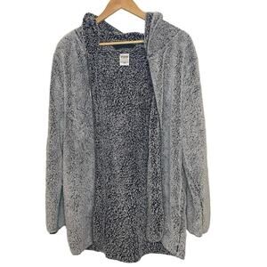 VS Pink Gray Sherpa Long Sleeve Hooded Open Front Women’s Cardigan